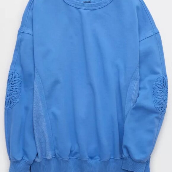 Aerie Keep it Light Crochet Sweatshirt, NWT, Laundry Blue Color, Large - Picture 3 of 10